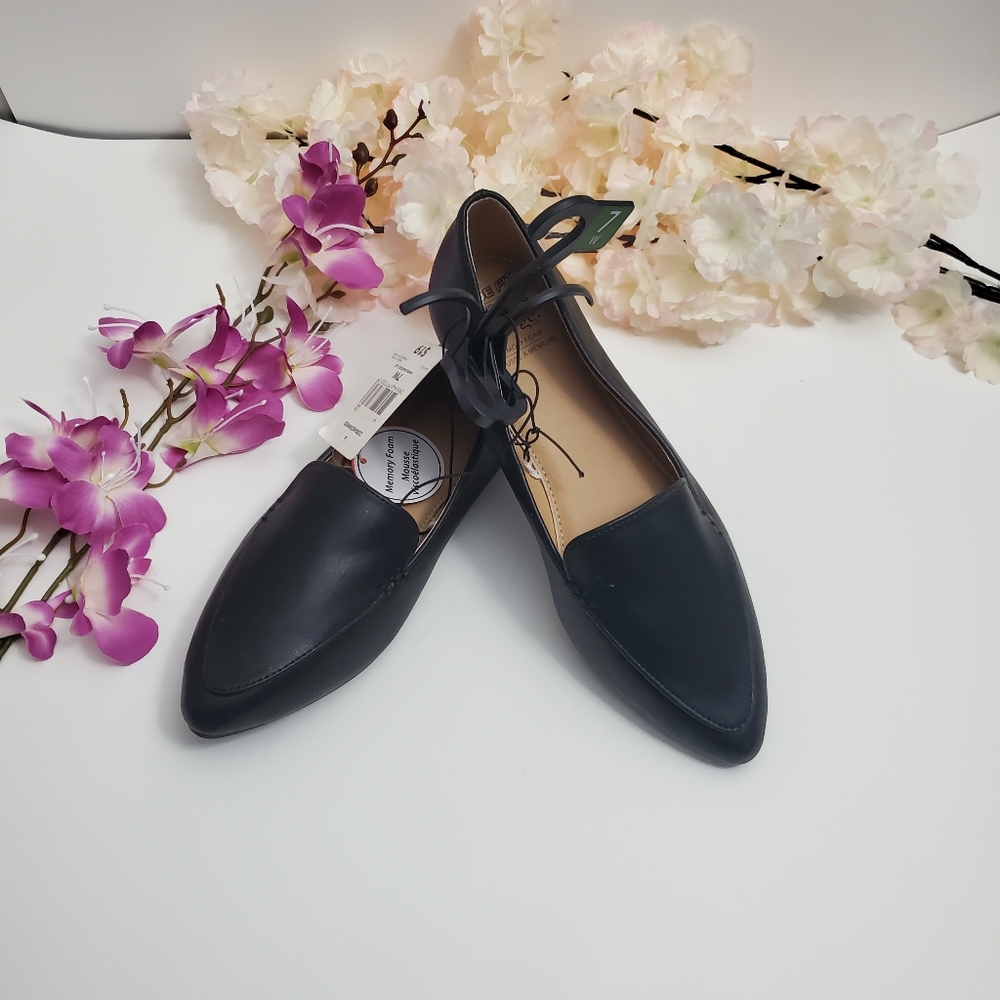 Wide Fit George Black Memory Foam Flats